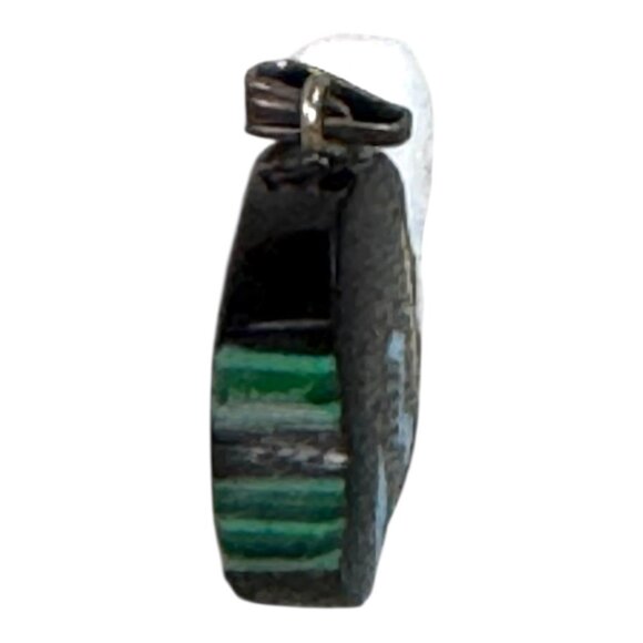 Inlaid Onyx Turquoise Buffalo Pendant Native American Style Inlay Southwestern - Picture 3 of 7